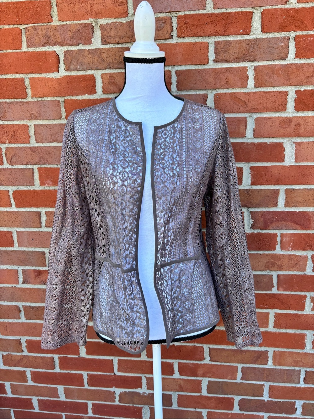 Chico's Travelers Collection Gray Open Front Lace Cardigan Jacket Womens 1